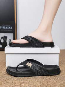Chanclas para hombres, sandalias casuales de verano tipo chancla, pantuflas de playa de moda sencillas - Negro - Ver 4