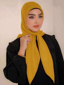 1pc Modest Solid Color Breathable Muslim Women's Square Headscarf, Spring/Summer - Multicolor - View 2