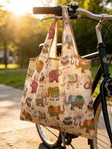 Foldable Totem Bag With An Elephant Pattern, A Must-Have For Autumn And Winter. Stylish And Portable, Suitable For Daily, Shopping, Travel, School, And Various Other Occasions. Simple And Fashionable Design, Solid Color, Perfect For Storing School Supplies. Multi-Purpose Foldable Shopping Bag. Perfect For Holidays, Birthdays, Parties - Multicolor - View 7