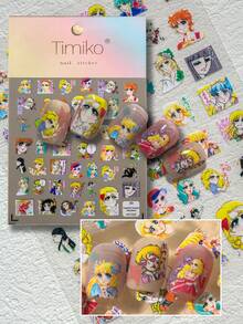 1张复古漫画风格美甲贴纸，独特的漫画分镜设计，包含心形符号等经典元素，非常适合女孩DIY美甲和手工装饰。 - 彩色 - 查看 1