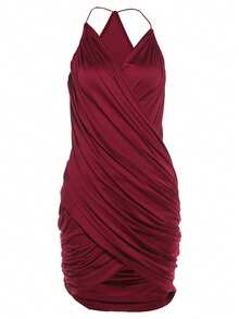 YeonC Sexy And Pure Desire Style Solid Color Neck Hanging Slim Fit Bodycon Dress Party Dinner Knitted Fabric - Burgundy - View 7