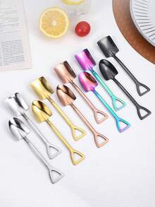 Bộ 5/10 thìa tráng miệng bằng thép không gỉ sáng tạo, thìa hình xẻng, thìa kem, thìa cà phê, thìa trà dài, thìa espresso. - Nhiều màu - Xem 3