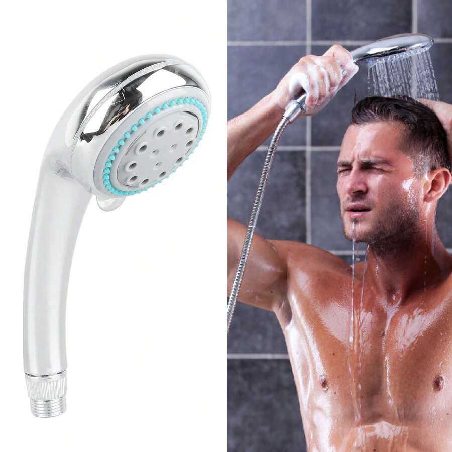 Cabezal de ducha de mano, plástico galvanizado, cabezal de ducha de mano de tres funciones 8107 - Ducha + accesorios de tubería de plata de 1,5 m - Ver 1