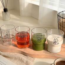 可爱极简线条卡通动物马克杯，少女风ins风早餐牛奶杯，咖啡杯，冷饮杯 - 透明 - 查看 5