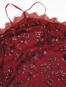 Burgundy Sleeveless Sequin Irregular Slim Party Sequin Dress Sexy Women's Clothing - 酒紅色 - 查看 6