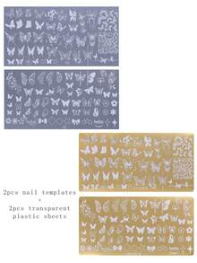 1/2PCS Butterfly Shaped Nail Template, Flower Butterfly Wing Star Pattern Nail Hot Stamping Plate, Essential DIY Nail Template Transfer Mold For Nail Salons - Gold - View 13