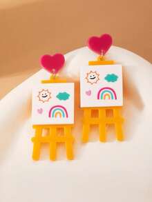 1 Pair Cartoon Teacher's Day Earrings, Cute Chalkboard & Heart Earrings, Back To School Earrings, Graduation Gift For Teachers (Card Not Included) - Multicolor - View 4