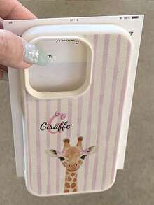 1pc Customizable Letter Combination Name Text With Pink & White Vertical Striped Giraffe Pattern Phone Case, Compatible With IPhone 17 Pro Max/17 Air/16E/16 Pro Max/15/14 Plus/13/12/11, S24/20 Ultra/A52S/A31 A21S/A13/A05S, Compatible With Redmi Note 13 Pro Plus/Note 10/Note 12C/Note 13C, Made Of TPU Material, Personalized & Fashionable Minimalist Design - White - View 5