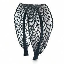 1pc Polyester Floral Print Boho Headband, Elegant Lace Flower Wide Headwrap, Fashion Casual Oversized Headband, Suitable For Holidays And Daily Wear Head Accessories, Hair Band, Hair Hoop - Black - View 10