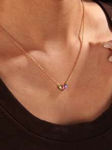 1pc Customized Family Leaf Birthstone Necklace, Personalized Mother Birthstone Jewelry, Customized 1-5 Birthstone Pendants, Meaningful Gifts For Mothers And Grandmothers, Elegant Daily Necklaces, Birthday Mother's Day Anniversary Christmas Gifts, Women's Family Souvenir Jewelry - Gold - View 4