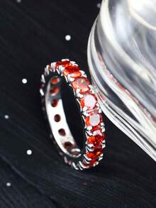 1枚S925纯银全镶嵌石榴石戒指，时尚优雅，适合日常通勤、聚会、派对、宴会、订婚、婚礼、母亲节礼物、节日礼物等场合。 - 橘色 - 查看 5