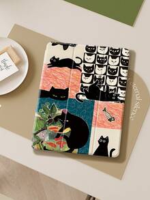 黑色猫咪拼接图案保护套，兼容 iPad Air 4/5（10.9 英寸）、iPad 7/8/9（10.2 英寸）、第十代 iPad，内置 Apple Pencil 插槽，支持自动睡眠/唤醒功能，也兼容三星 Tab S6（10.4 英寸）、Tab A9（11 英寸）、Kindle Paperwhite（第十二代，2024 年款），闪亮风格保护套，情人节/新年礼物之选。 - 彩色 - 查看 4