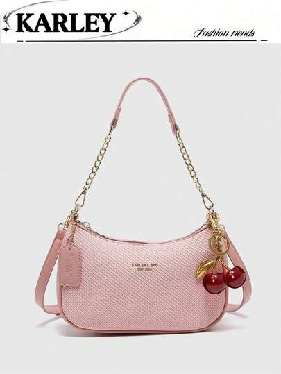 2025 New Classic Wild Letter Graphic Design Solid Color PU Leather Shoulder Bag, Suitable For Shopping, Can Be Worn Crossbody