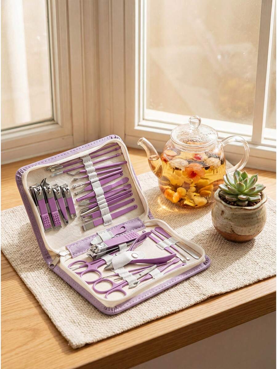 现代风格指甲钳修甲工具套装，包含便携旅行盒、角质层钳和修剪器，专业指甲钳修脚套装，旅行美容美甲工具套装 - 彩色 - 查看 1