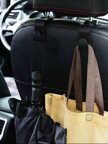 2pcs Car Seat Back Hooks, Vehicle Headrest Hanger Holder Hook For Purse, Grocery Bag - Black - View 4