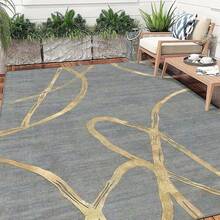 1pc Modern Luxurious Style Gray & Gold Abstract Line Pattern Rug. Faux Wool Fabric, Approx. 850g, 0.6cm Thick. Wear-Resistant, Anti-Slip, Easy To Clean. Available In Multiple Sizes. Suitable For Kitchen/Living Room/Dining Room/Bedroom/Balcony/Bathroom/Study. Perfect Home Decor Choice. - Multicolor - View 5