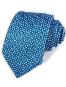 Exclusive Design Luxury Men's Digital Print Tie - Navy Blue With White And Beige Geometric Pattern, Super Fine Fiber, Woven Texture, Suitable For Thanksgiving, Father's Day And Campus Events - Multicolor - View 24