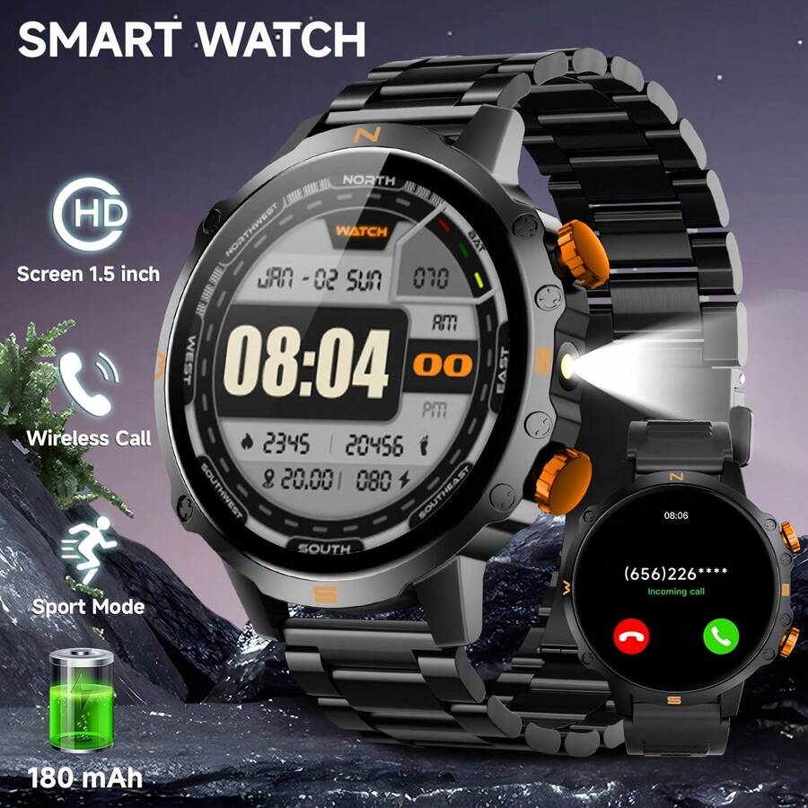 This Outdoor Smart Watch Features A 180mAh Large Capacity Battery, LED Flashlight, Wireless Calling, Voice Assistant, Multi-Function Reminders, Fitness Tracking, 1.5-Inch High-Definition Display, And Alloy Case. It Is Compatible With IOS And Android Systems, Making It An Ideal Holiday Gift. - Multicolor - View 1