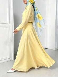 女士春秋季编织领长袖系带休闲两件套女装 - 黃色 - 查看 2