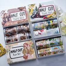 4Pcs/Set Matte Snowman PET Washi Tape Pre-Cut Wooden House Masking Tape For Stickers Scrapbooking Journal Collage Material - 4Pcs/Set - View 1