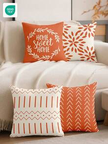 1pc/4pcs Pillow Case Set, Autumn Pillow Cover, Cushion Cover, Bedding, Pillow Sham, Single-Sided Printed Pillow Case, Modern Sofa Throw Pillow Cover, Suitable For Autumn Decor, Orange Pillow Cover, Soft & Comfortable Fabric, Breathable & Pilling Resistant, Removable Pillow Sham - Orange - View 1
