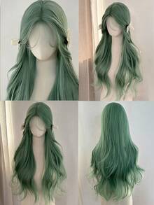 24-Inch Long, Synthetic Heat-Resistant Wig, Wavy Green Wig, Made Of Fiber, Suitable For Daily Use At Halloween Parties - Multicolor - View 2