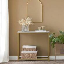 Sobuy Mesa Consola con Diseño Simple, Recepción de Entrada, Mueble de Recepción, Escritorio de Entrada [Golden FSB29-G] - Negro - Ver 3