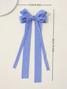 2 piezas de Clips para el cabello con lazo a cuadros azul y blanco, adecuados para uso diario, de vuelta al colegio - Azul Marino - Ver 4