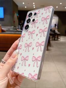 1 pieza Funda de teléfono suave y transparente de TPU con patrón de lazo y corazón rosa a la moda, anti-arañazos, anti-huellas dactilares, protección de la lente de la cámara, compatible con Samsung, Nothing, Pixel, INFINIX, Redmi - Multicolor - Ver 6
