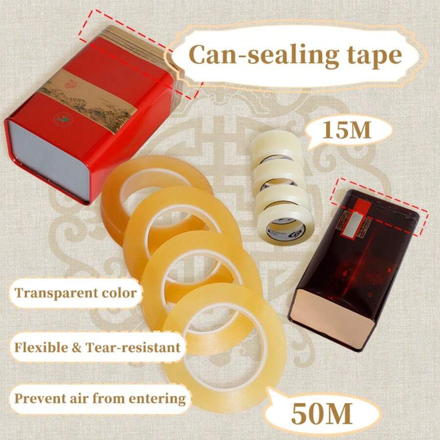 1 Roll Of PVC Residue-Free Tape, Waterproof Surface, Soft Material, Tear-Resistant. Suitable For Sealing The Edges Of Tinplate Boxes, Tin Cans, Pastry Boxes, Cookie Boxes, As Well As Food Sealing, Etc. - C-Transparent - View 1