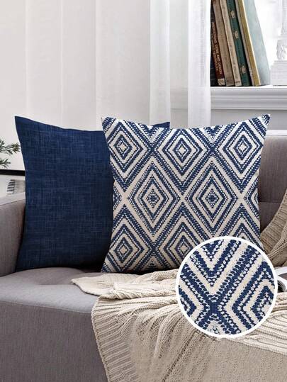 2pcs Decorative Pillow Covers, Geometric Pattern Cushion Covers, 100% Hypoallergenic Polyester Fiber Pillow Covers, Vintage Linen Material, Hidden Zipper Closure, Machine Washable, Minimalist Stylish Line Pattern, Home Decorative Pillow Covers, Sofa Living Room Bedroom Pillow Covers, No Pillow Insert