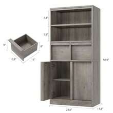 Armario de Almacenamiento Alto Independiente de 51", con 2 Cajones, 2 Estantes Abiertos y Puertas, Mueble Organizador para Casa, Sala, Cocina, Entrada y Oficina - Gris - Ver 2