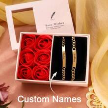 2pcs Customized Name Bracelet, Adjustable Stainless Steel Personalized Nameplate Bracelet For Couples And Friends, Gift Box Included, His And Hers Matching Sets - Multicolor - View 2