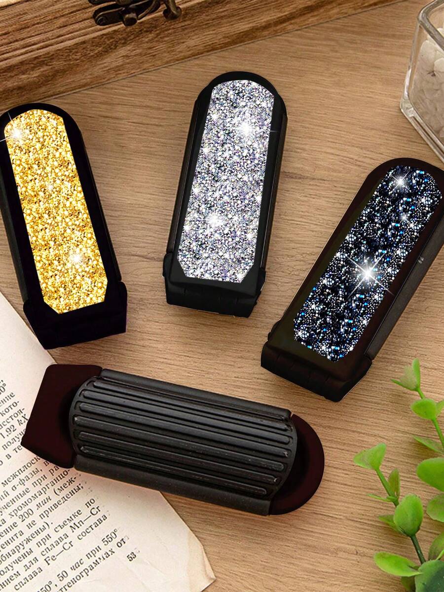 Sparkling Print Folding Mirror Comb – 3 Styles Portable Compact Mirror With Built-In Air Cushion Brush, Foldable Mini Travel Makeup Mirror & Massage Comb All-In-One, Stylish Sparkling Pattern Pocket Cosmetic Tool, Polished Plastic Frame - Multicolor - View 1