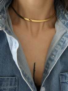 1pc Double Layer Snake Bone Chain Necklace For Women, Luxury Personalized Edgy Choker Necklace, Versatile Minimalist Necklace - Multicolor - View 5