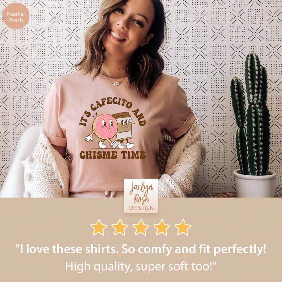 Camiseta Cafecito Y Chisme para Mujeres, Camiseta Latina Es Hora de Cafecito Y Chisme, Regalo Latina, Camiseta Latina, Linda Camiseta Retro Cafecito - Blanco y negro(no personalizable) - Ver 1