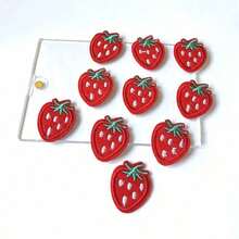 10pcs Red Strawberry Shaped Fabric Patch Stickers With Adhesive Back ROP7 - Màu đỏ - Xem 3