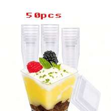 60毫升/120毫升/150毫升/190毫升透明慕斯杯，方形塑料甜点杯，蛋糕冰淇淋布丁杯，适用于生日、派对、婚礼和装饰 - 白色 - 查看 19