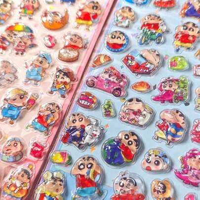 New Hot-Selling 1pc Crayon Shin-Chan Cute Cartoon 3D PET Embossed Sticker, Adorable DIY Phone Case Decor Sticker, Japanese Anime Cartoon Stationery Sticker, Children's Reward Sticker - Crayon Shin-Chan, Cute Girl, Y2K Style, Transparent Texture, Reusable, Sweet Elegant, Minimalist Aesthetics, Animal Pattern