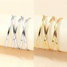 Wide, Braided, Adjustable Women's Bracelet, Plated In 18K Gold Or 925 Silver. - Prata + Ouro - 查看 6