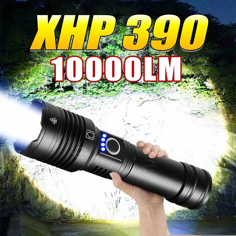XHP390 Super Powerful LED Flashlight USB Rechargeable Torch Light Tactical High Power Flashlight Waterproof Hand Lantern Camping