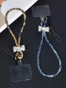 1pc Luxury Rhinestone & Pearl Bow Decor Phone Lanyard, Creative Fully Rhinestone Keychain Pendant, Fashionable Colorful Shiny Wristlet, Short Handheld Durable Anti-Lost Universal Smartphone Wrist Strap, Suitable For Women's Daily, Date, Holiday, Travel, Work, An Excellent Birthday Gift For Mother And Girlfriend - Multicolor - View 40