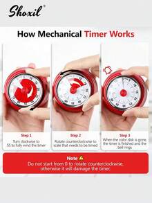 shoxil 1 chiếc đồng hồ bấm giờ nhà bếp kiểu cổ điển bằng thép không gỉ, có mặt sau từ tính, đếm ngược 60 phút và chuông báo lớn - Đồng hồ bấm giờ cơ học lý tưởng cho việc nấu ăn, làm việc văn phòng và học tập. - hẹn giờ - Xem 3