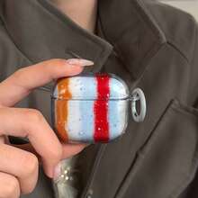 Etui na słuchawki w stylu vintage, półprzezroczyste, w czerwono-niebieskie paski, z pętelką do zawieszania, urocze etui ochronne, kompatybilne z Pro 2, kompatybilne z Pro, 3, 1/2, minimalistyczny design dla kobiet - Wielokolorowe - Zobacz 2