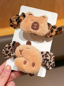 1pc/2pcsCapybara Print Scrunchie | Cute Animal Theme Hair Tie For Women | Valentine's Day & Easter Outfit Accessory - Multicolor - View 4