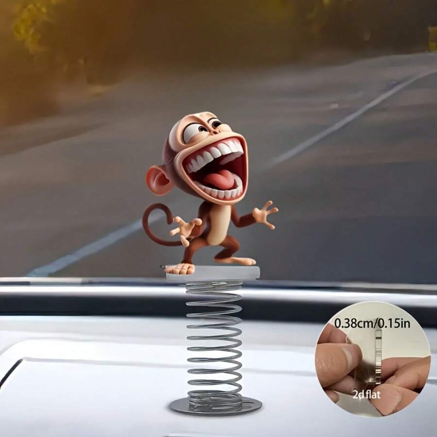 2D立体趣味猴子弹簧汽车装饰 - 摇摆弹跳装饰，适用于汽车、办公桌和自行车，是万圣节、圣诞节和感恩节的绝佳礼物。 - A - 查看 1