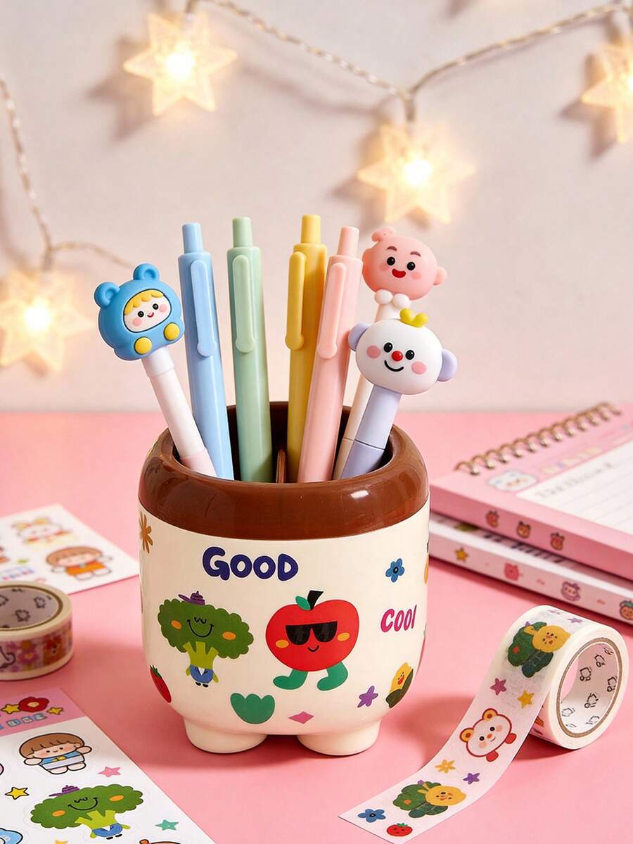 1个可爱卡通铅笔盒（附赠DIY贴纸），美观多隔层塑料笔盒，适合女孩、学生、办公桌使用 - 彩色 - 查看 1