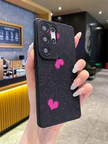 1pc Fashionable & Unique Valentine's Day Line Heart Graphic Design, Black Matte Texture TPU Material Protective Phone Case, Suitable As Gift For Boyfriend/Girlfriend, Compatible With Samsung, , OPPO, Vivo And Other Android Phones - Multicolor - View 5