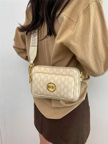 Bolso de hombro, bolso cuadrado, bolso bandolera con diseño de letra, patrón de animal, unicolor, impermeable, de piel sintética, con diseño de rombos y logo metálico de animal, adecuado para compras, estilo retro y elegante, para mujer - Beis - Ver 7