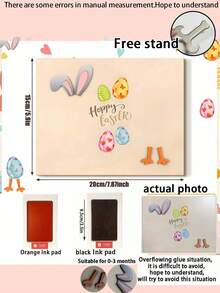 Set de 3 piezas - Primeras huellas de bebé DIY Tarjetas de hitos de madera para Pascua, recuerdo de Pascua, decoradas con patrones de conejito y pollito, letrero de Feliz Pascua, adecuado para decoración de guardería, accesorios para baby shower y fotografía de recién nacidos, se puede usar como relleno de canasta. - Multicolor - Ver 3